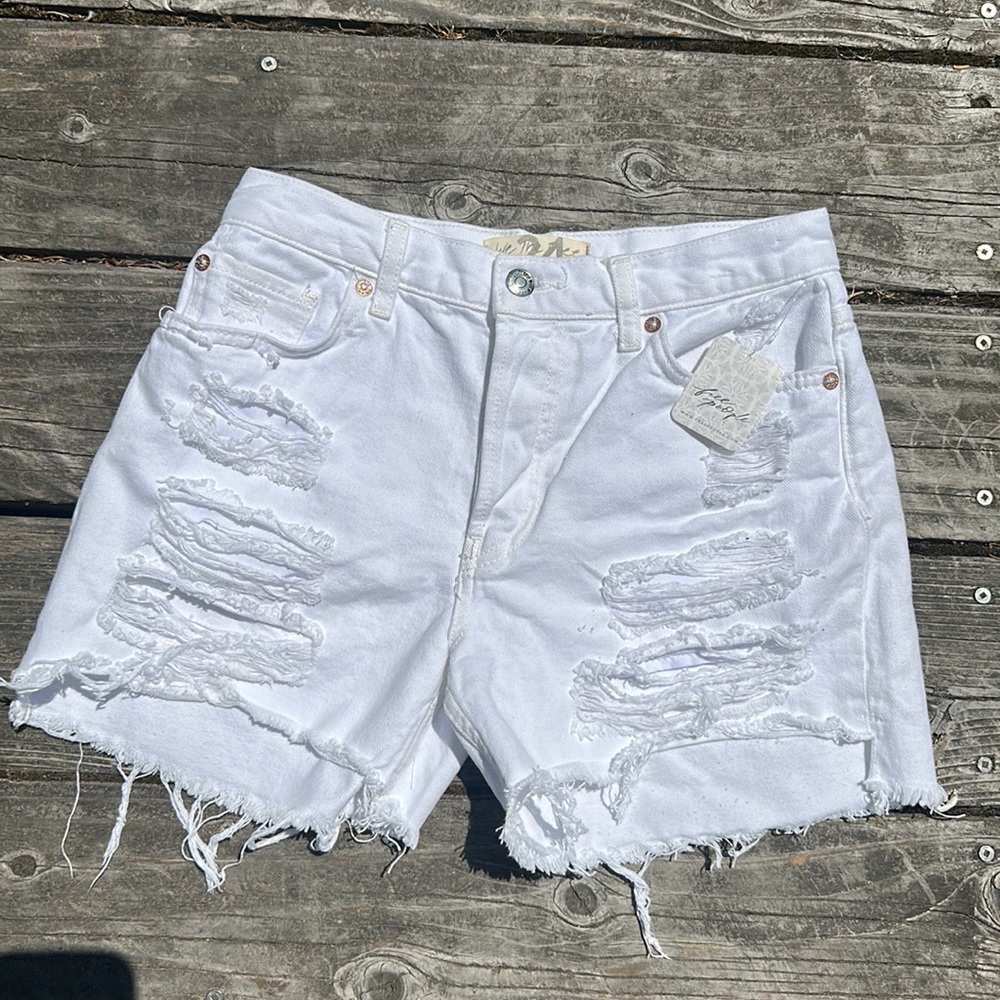 🆕Free People we the free button fly distressed cutoff shorts optic white  24